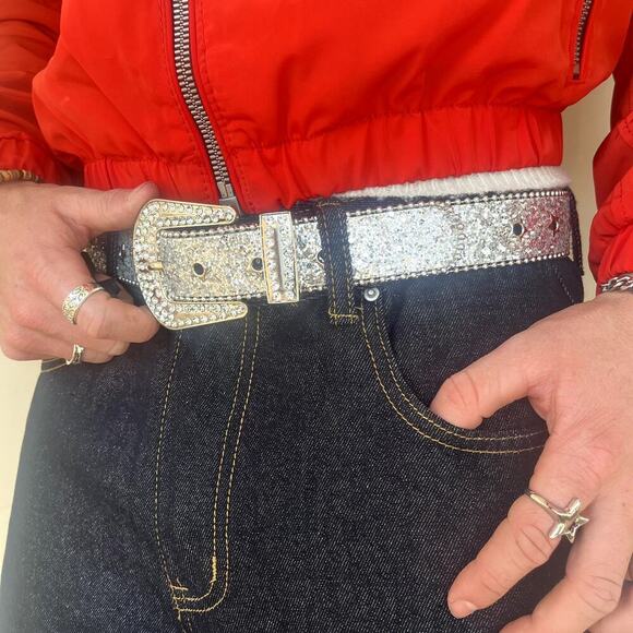 Y2k 2000s silver star rhinestone crystal grunge goth emo punk belt - Picture 3 of 8